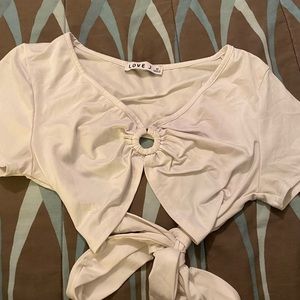White tie up crop top
